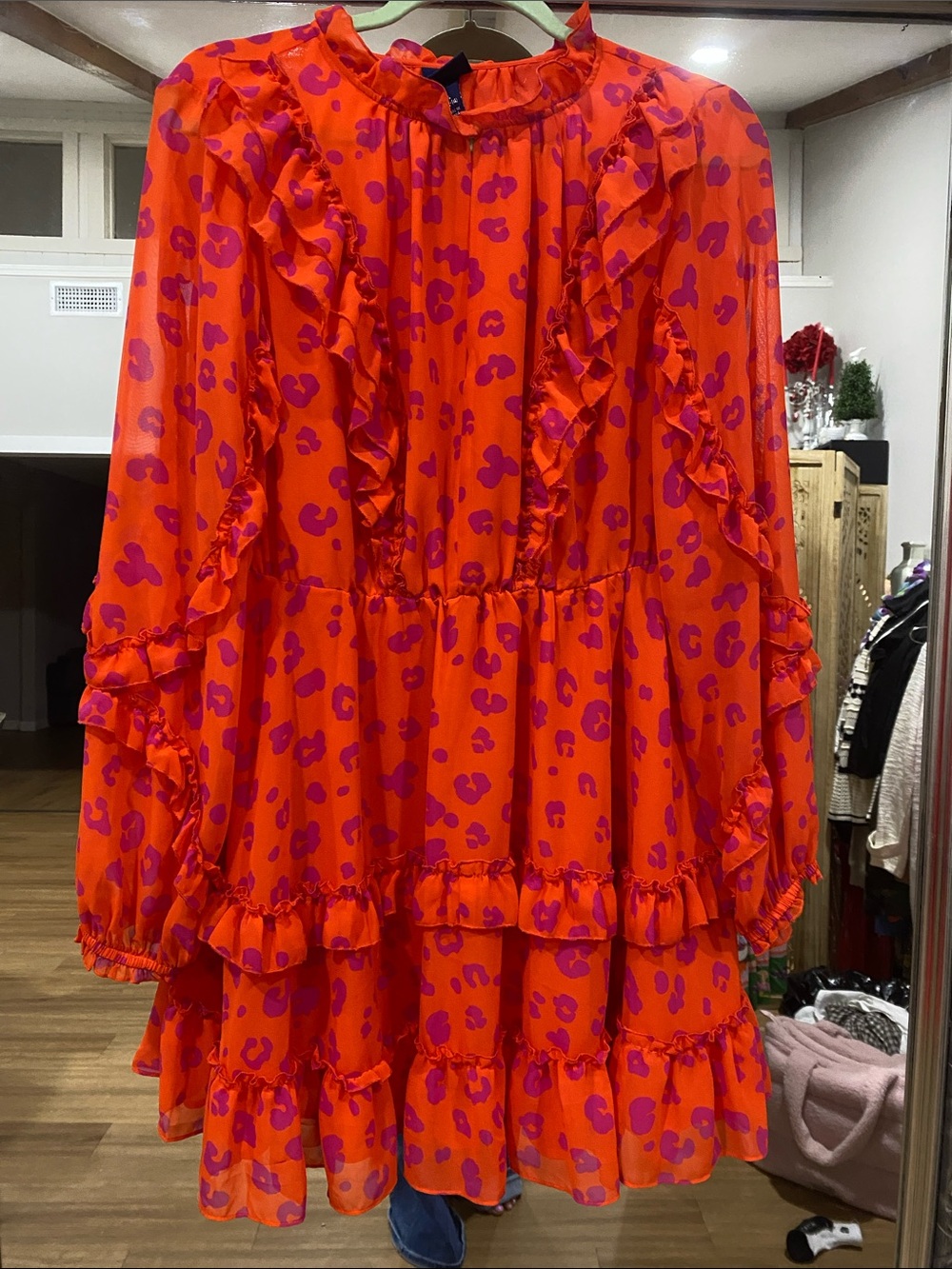 Bright Orange & Pink Ruffle Tiered Dress